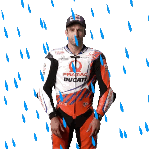 Man In Pramac Ducati Suit Standing In Rain Sticker