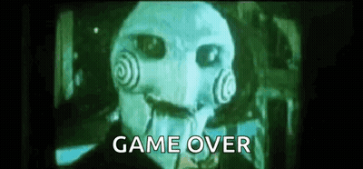 Man In Puppet Mask Saying Game Over GIF