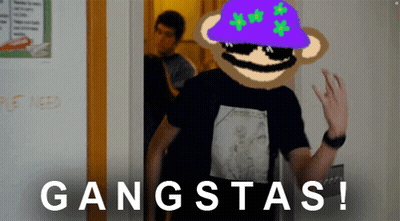 Man In Purple Hat And Sunglasses At Gangsta's Sign GIF