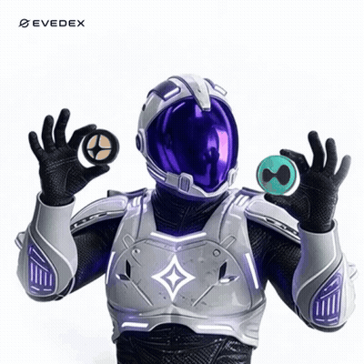 Man In Purple Helmet Holding Two Coins Saying Evedex GIF