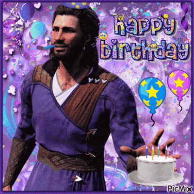 Man In Purple Holding Happy Birthday Cake GIF