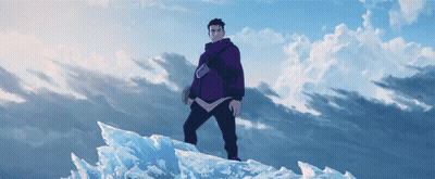 Man In Purple Jacket On Snowy Mountain GIF