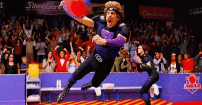Man In Purple Jersey Jumping With Budweiser Banner GIF