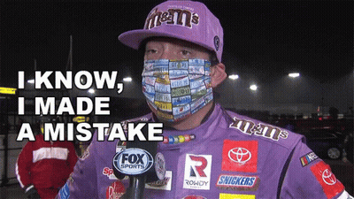 Man In Purple M&M's Hat And Mask Says I Made Mistake GIF