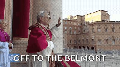 Man In Purple Robe Saying Off To The Belmont GIF