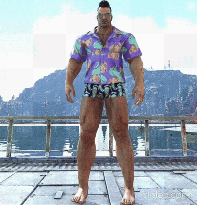 Man In Purple Shirt And Shorts Standing On Dock GIF