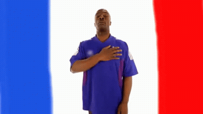 Man In Purple Shirt In Front Of French Flag GIF