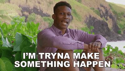 Man In Purple Shirt On Rock Saying I'm Tryna Make Something Happen GIF