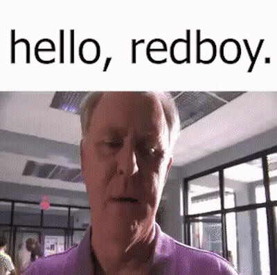 Man In Purple Shirt Says Hello Redboy GIF