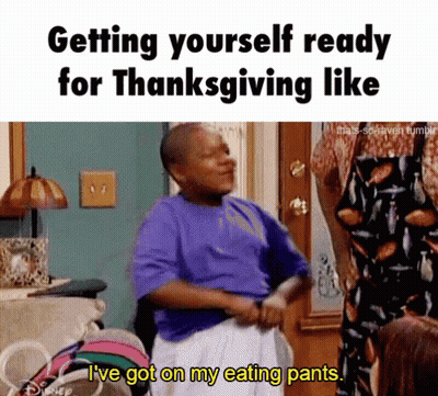 Man In Purple Shirt Thanksgiving Eating Pants GIF
