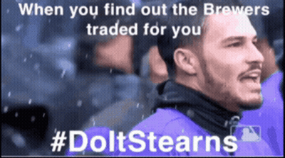Man In Purple Shirt When You Find Out The Brewers Traded For You #Dolstearns GIF