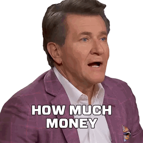 Man In Purple Suit Asking How Much Money Sticker
