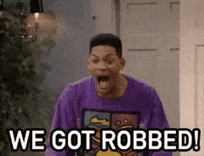 Man In Purple Sweater Saying We Got Robbed GIF