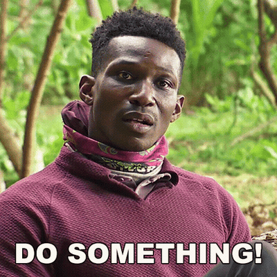 Man In Purple Sweater Sitting In Woods Saying Do Something GIF