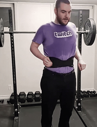 Man In Purple Twitch Shirt Lifting Barbell GIF