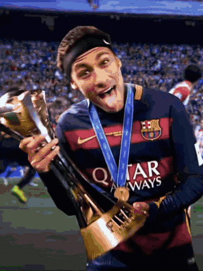 Man In Qatar Airways Jersey Holding Trophy GIF