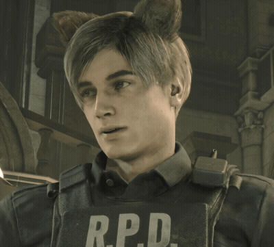 Man In R.P.D. Vest With Cat Ear GIF