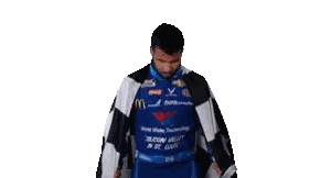 Man In Racing Suit Holding Checkered Flag Sticker