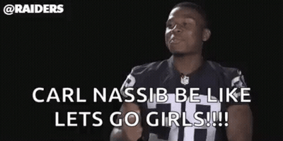 Man In Raiders Jersey Dancing Saying Carl Nassib Be Like Lets Go Girls GIF