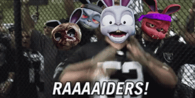 Man In Raiders Jersey Surrounded By Cartoon Characters Saying Raaaaaiders GIF