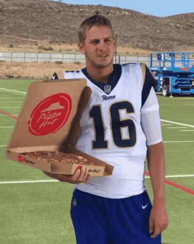 Man In Rams Jersey Holding Pizza Hut Box GIF