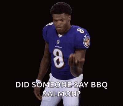 Man In Ravens Jersey Dancing Did Someone Say BBQ Salmon GIF