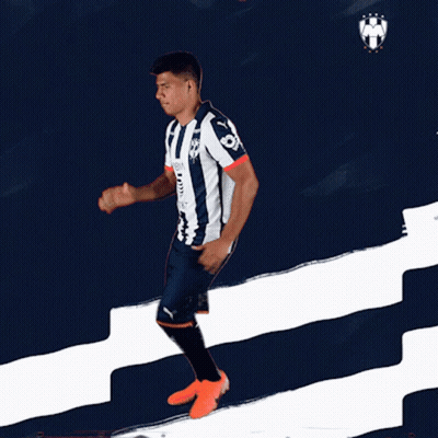 Man In Rayados Jersey Running Down Stairs GIF