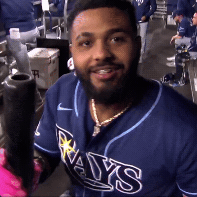 Man In Rays Jersey Holding Bat GIF