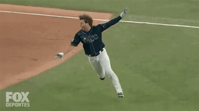 Man In Rays Jersey Running On Baseball Field GIF