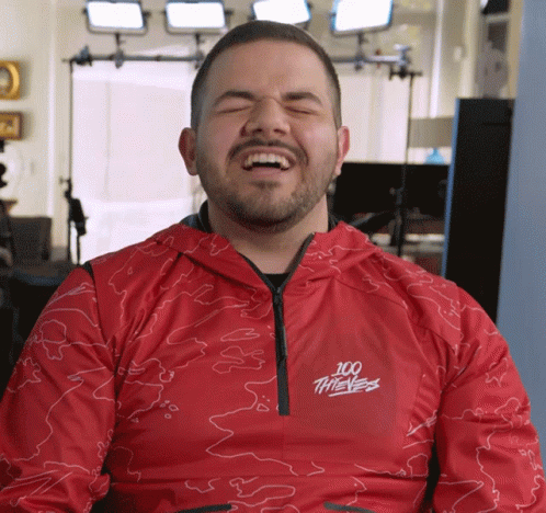 Man In Red 100 Thieves Jacket Laughing GIF