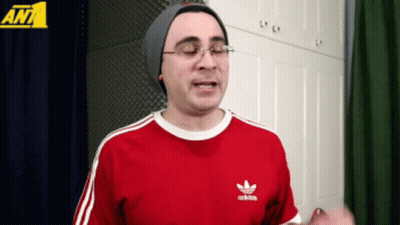 Man In Red Adidas Shirt And Beanie GIF