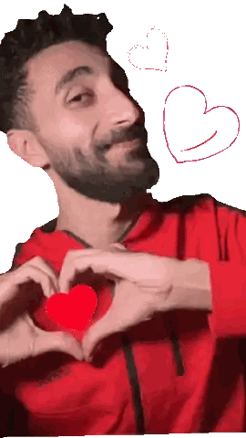 Man In Red Adidas Shirt Making Heart Sticker