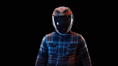 Man In Red And Black Motorcycle Helmet And Plaid Shirt GIF