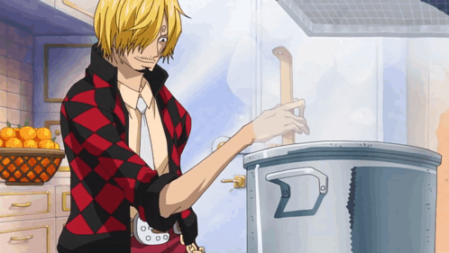 Man In Red And Black Plaid Shirt Holding Pot With Saw GIF