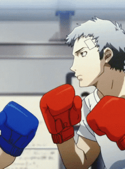 Man In Red And Blue Gloves With Man In Blue Gloves GIF