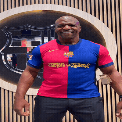 Man In Red And Blue Jersey With Stack GIF