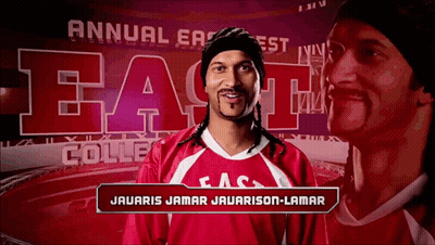 Man In Red And White East College Shirt GIF