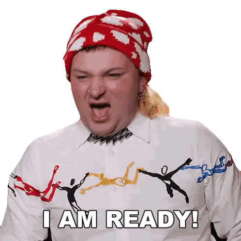 Man In Red And White Hat Says I Am Ready Sticker