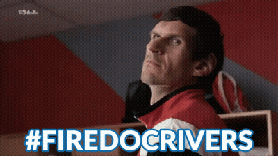 Man In Red And White Jacket With #Firedocrivers GIF