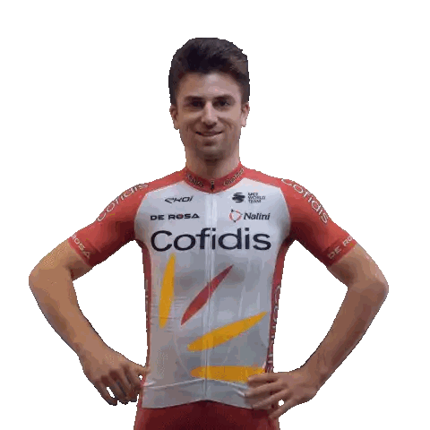 Man In Red And White Jersey With Cofidis Sticker