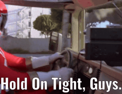 Man In Red And White Outfit Driving Car Saying Hold On Tight Guys GIF