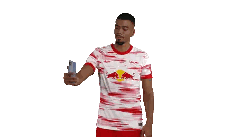 Man In Red And White Red Bull Shirt Taking Selfie Sticker