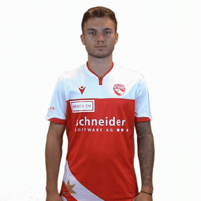 Man In Red And White Schneider Software AG Shirt GIF