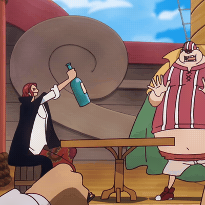 Man In Red And White Striped Shirt Holding Blue Bottle GIF