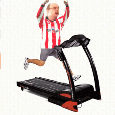 Man In Red And White Striped Shirt Running On Treadmill GIF