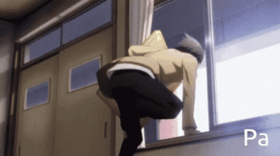 Man In Red And White Suit Hanging From Building At Night GIF