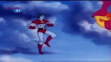 Man In Red And White Superhero Costume On Rock GIF