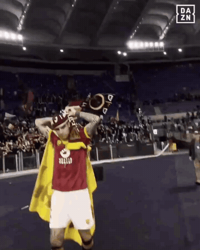 Man In Red And Yellow Roma Jersey GIF
