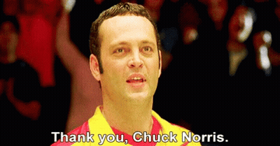 Man In Red And Yellow Shirt Saying Thank You To Chuck Norris GIF