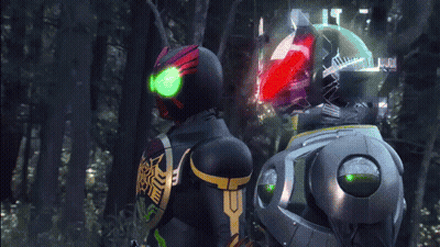 Man In Red Armor Next To Robot GIF